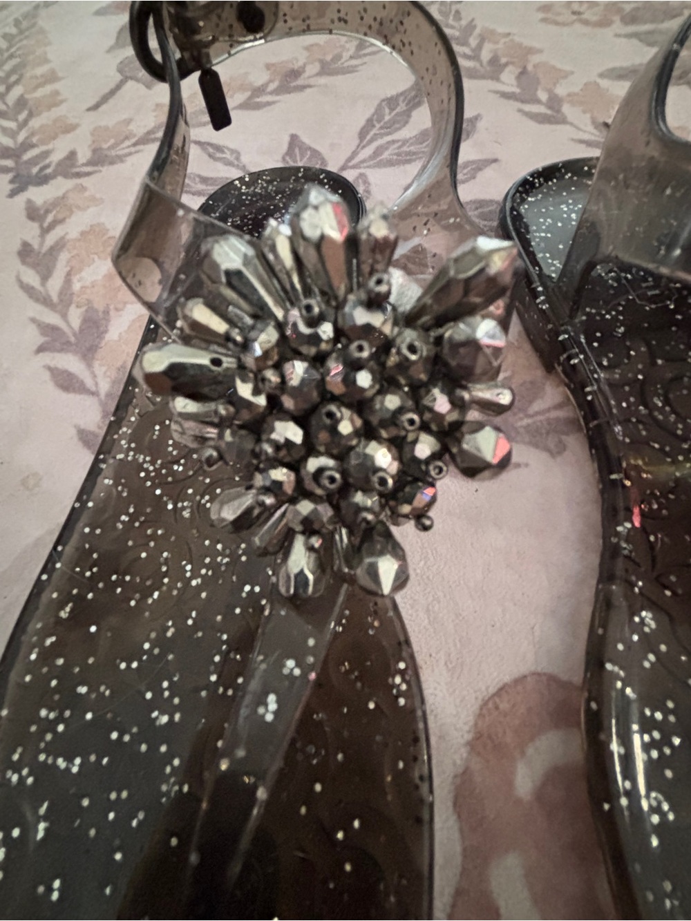 Coach Clear Smoke Jelly Thong Sandals with Silver Jewel Accent - Picture 3 of 5